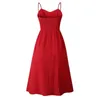 Plus Size Casual Imprimir Verão Praia Vestido 2021 Sundress Sexy Spaghetti Strap V-Pescoço Botão Mulheres Midi Vestidos Red Robe Femme Y1006