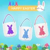 Easter Bunny Basket Bags for Kids Canvas Cotton Carrying Gift and Eggs Hunt Bag, Fluffy Tails Printed Rabbit Canvas Toys Bucket Tote (Blue+P