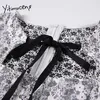 Yitimuceng Vintage Kwiatowe Sukienki Kobiety Lato Wytnij Patchwork Koronki Mini Maszyny Puff Sukienka High Waist Moda Boho Dress 210601