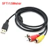 5FT 1.5m Female / Male USB 2.0 To 3 RCA Audio Video AV Adapter connector cable For A/V Equipment High Qualilty FAST SHIP