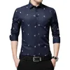 BROWON Men's Shirts Argyle Print Jacquard Business Shirt Men Long Sleeve Regular Fit Non-iron Korean Style 210628