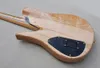 Guitare basse électrique 5 cordes à travers le corps avec placage d'érable en ronce de touche en érable, 24 frettes, couleur bois naturel