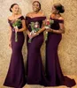 2020 Regency African Off The Shoulder Satin Long Bridesmaid Dresses Ruched Sweep Train Wedding Guest Maid Of Honor Dresses BC1288