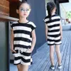 Kids Clothes Sets Teenage Girls Summer Clothing Striped Shirt +Pants Casual Children Sleeveless Suits 6 8 10 12 14 18 Year 210528