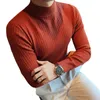 Men's Sweaters 2021-11 Pure Color Wave Pattern Sweater Men Long-sleeved Clothing Autumn And Winter Fashion Half High Neck Pullover 3XL-S
