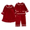 Welur Zimowy Czerwony Piżamy Fantazyjne Siostra Boże Narodzenie Baby Girls Nightwear Frill Smock Nightdress 211130