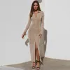 Cnyishe Fall Breasted z długim rękawem Maxi Sukienki Turn-Down Collar Pure Color Split Dress Streetwear Scargan Koszula Dress Robe 211221