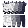 Bebê menino roupas sólidas bodysuits + calças 6/9 pcs algodão bebê menina roupa unisex impressão meninas recém-nascido conjuntos de roupas de bebê desenhos animados 210309