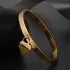 Trendy Lover Cuff Bracelets Bangles for Woman Rose Gold Color Stainless Steel Bracelet with Heart Pendant Luxury Jewelry Brand2160