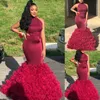 2022Real Photos Halter Tulle Mermaid Long Prom Dresses Lace Applique Ruffles Layered Evening Gowns Vestidos De Festa