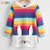 Toddler Girls Hoodie 2021 Vår Rainbow Stripe Cartoon Dress Kids Kläder Baby Sweatshirt 3T 6T Little Girl Outfits Kläder G1028