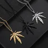 Men Hemp Maple Leaf Pendant Necklace Stainless Steel Charm Chain Gift Hip Hop Jewelry Accessories