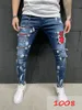 Skinny Mens Jeans Fashional Casual Slim Biker Denim Calças Joelho Buraco Hiphop Rasgado Lavado Angustiado