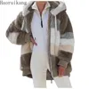 Señoras de invierno con capucha chaqueta de felpa mujeres gruesas cálidas abrigo de peluche ropa exterior piel falsa ropa de mujer más tamaño cremallera abrigo 211122