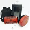 MOQ 100 Sets OEM LOGO Personnalisé Rouge Bois Cheveux Barbe Moustache Toilettage Kit avec Sac Boîte pour Homme Brosse et Fine Dents Larges Peigne Barbe Outils Ensemble