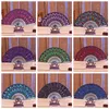 Chinese Classical Dance Folding Fan Party Favor Elegant Colorful Embroidered Flower Peacock Pattern Sequins Female Plastic Handheld Fans Gifts Wedding TH0107