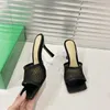 New Hollow Out Women Designer Slipplers Fashion Mesh 9cm High Heel Women 슬리퍼 캐주얼 여성 파티 슬리퍼