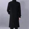 Hommes Laine Mélanges Revers Manteau De Laine Automne Hiver Épaissir Chaud Coupe-Vent Mi-long Sur Le Genou Vêtements Jeunesse Décontracté Affaires Noir Vi