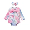 Rompers Jumpsuits&Rompers Baby & Kids Clothing Baby, Maternity Girls Tie Dye Romper Newborn Infant Big Bow Pit Stripes Jumpsuits With Headba