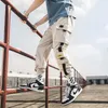 Hip Hop Harem Joggers Cargo Pants for Men with Multi-Pockets Ribbons Man Sweatpants Streetwear Casual Mens S-5XL