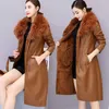 Women's Jackets Leather Jacket Winter 2022 Plus Velvet Warm Slim Big Fur Collar Long Coat Female Outerwear With Belt M-4XL