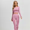 Yoga Set Women FitnSports Suits Gym Clothing Long Sleeve Crop Top Shirts High Waist Running SeamlLeggings Work Out Pants X0629