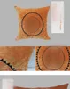 Embroidered Luxury Letter pillow case Circle carriage Pattern Signage Flannel linen and PU Material PillowCase Cushion Cover Family Decoration for festival gift