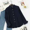 HSA Mujeres Blusa sólida y tops Hilo de algodón de primavera Camisas con botones de manga larga Blusa Mujer Color caramelo Tops sólidos 210716