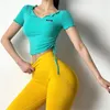 Schnell trocknende Sport-Shirts mit Kordelzug für Damen, Workout-Top, hochelastisch, für Fitnessstudio, Yoga, Laufen, atmungsaktiv, kurzärmelig