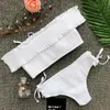 2020 Seksi Pileli Kapalı Omuz Bikini Kadın Mayo Kadın Mayo İki Adet Bikini Seti Ruffled Bather Mayo Yüzmek Lady Y0220