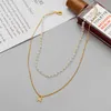 Pendant Necklaces Korean Simple Butterfly Necklace For Women 2021 Gold Color Multi Layer Pearl Chain Choker Wedding Jewelry Gifts