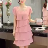 Summer Chiffon Dress The New Fashion Women Plus Size 5xl Loose Cascading Ruffle Red Dresses Casual Ladies Elegant Party Cocktail 210302