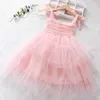 Summer Sling Girl Fashion Pink Green Dress Party Dress For Baby Girls Mesh Children Kids Dresses Fluffy Ball Gown Casual Dresses Q0716