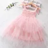 Summer Sling Girl Fashion Pink Green Dress Party Dress For Baby Girls Mesh Children Kids Dresses Fluffy Ball Gown Casual Dresses Q0716