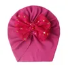 Lovely Shiny Bowknot Baby Hat Cute Solid Color Girls Boys Hat Turban Soft Newborn Infant Cap Head Wraps 20220301 Q2