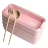 900ml Lunch Box Food Grade Bento 3 Layer Wheat Straw es Microwave Dinnerware Storage Containers Lunchbox 210709