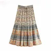 Skirts Vintage Chic Hippie Women Floral Peacock Printed High Elastic Waist Beach Bohemian Skirt Ladies Midi A-Line Boho