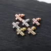 Hip Hop charme croix boucle d'oreille Bling 18K plaqué or véritable 925 argent Sterling prévenir les allergies boucles d'oreilles pour les femmes cadeau