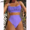 Yüksek bel bikini mayo şınav mayo katı Brezilyalı mayo biquini bikini beachwear 210621