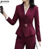 High Quality Winter Suit For Women Two Pieces Set Formal Long Sleeve Slim Blazer and Trousers Office Ladies Plus Size Work Wear 210930