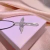 Простая мода ювелирных изделий крест подвеска 925 стерлингового серебра белый сапфир CZ Diamond Gemstone Циркон вечеринка Вечность женщин Свадебное обручальное веревочное ожерелье подарок