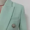 High Street Classic Barock Designer Blazer Jacket Kvinnors Metall Lion Knappar Dubbelbröst Texturerad Mint Green 211019