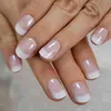 Unghie finte Salon Acrilico French Nails Lunghezza corta Ombre Punte rotonde Glitter Pattern Bianco Sottile Unghie finte 24 Ct 220225