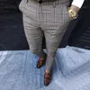 格子縞のスーツのパンツ男性のビジネススキニーパンツ紳士服パンタロンズボン鉛筆パンツメンズROPA HOMBREストリートウェアパンタロンY0811