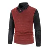 男性のための秋のツインセットのセーター男性の外のカジュアルなプルオーバー縞模様のシャツ男性の冬スリムフィットセーターパッチワークスウェーターコートy0907