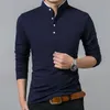 Män Cotton T Shirt Full Sleeve Tshirt Man Solid Färg T-shirts Topstees Mandarin Collar Långskjortor