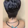 Krótkie Pixie faliste indyjski Bob peruki z ludzkich włosów bez koronki peruka z grzywką dla czarnych kobiet w całości wykonane maszynowo