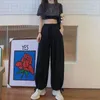 MINGLIUSILI Koreanische Stil Breite Bein Hose Frauen Sommer Mode Grau Jogginghose Hohe Taille Lose Beiläufige Solide Jogger 210915