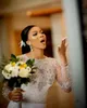 2022 Luxury Arabic Mermaid Wedding Dresses Sheer Long Sleeves Lace Crystal Beaded Ruffles Tiered Bridal Wedding Gowns Elegant Robe329T