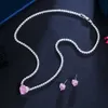 Cwwzircons söt romantisk kärlek hjärta form rosa cubic zirconia kristall kvinnor förlovning halsband örhänge bröllop smycken set t554 h1022